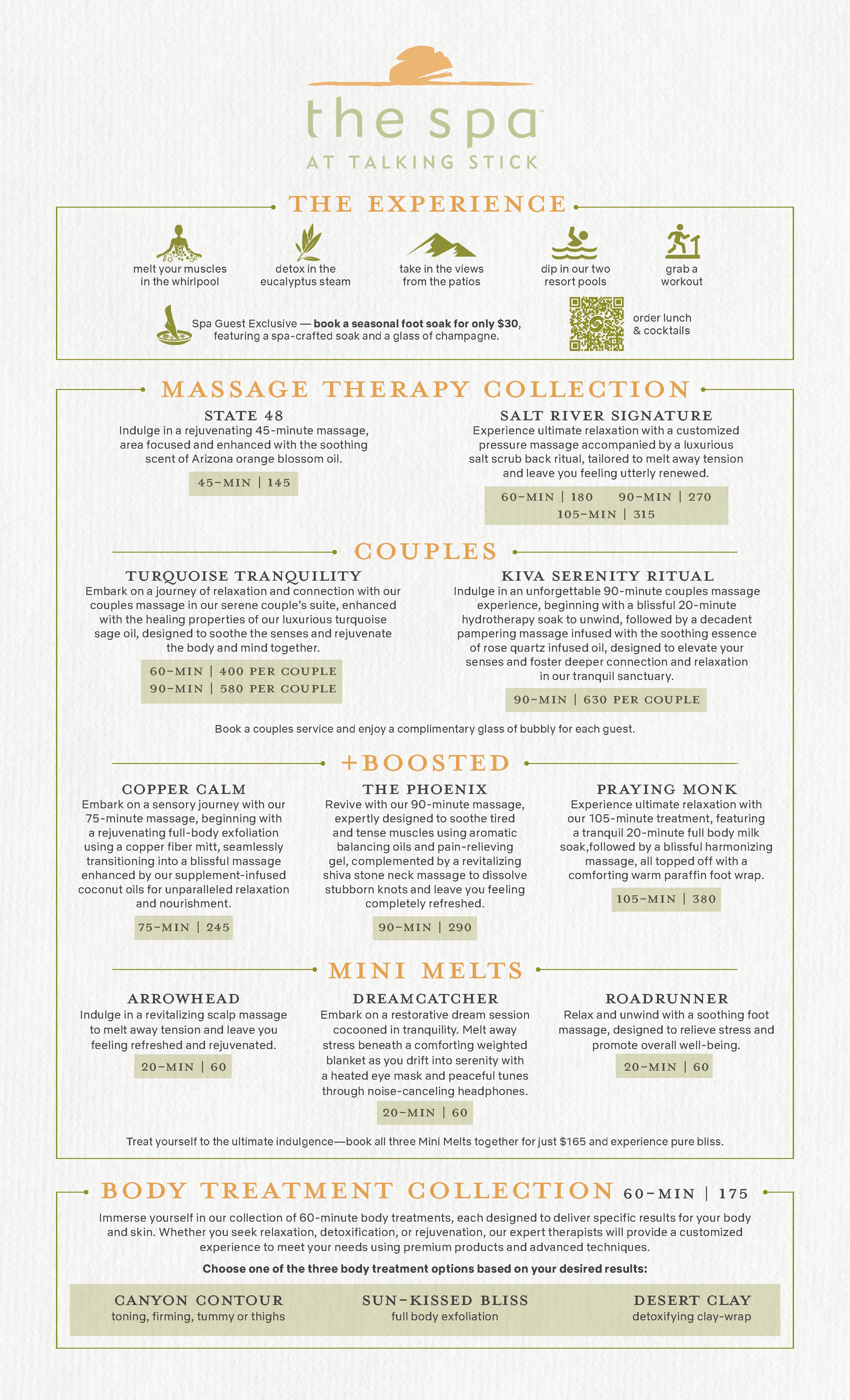 Talking Stick Resort New Spa Menu